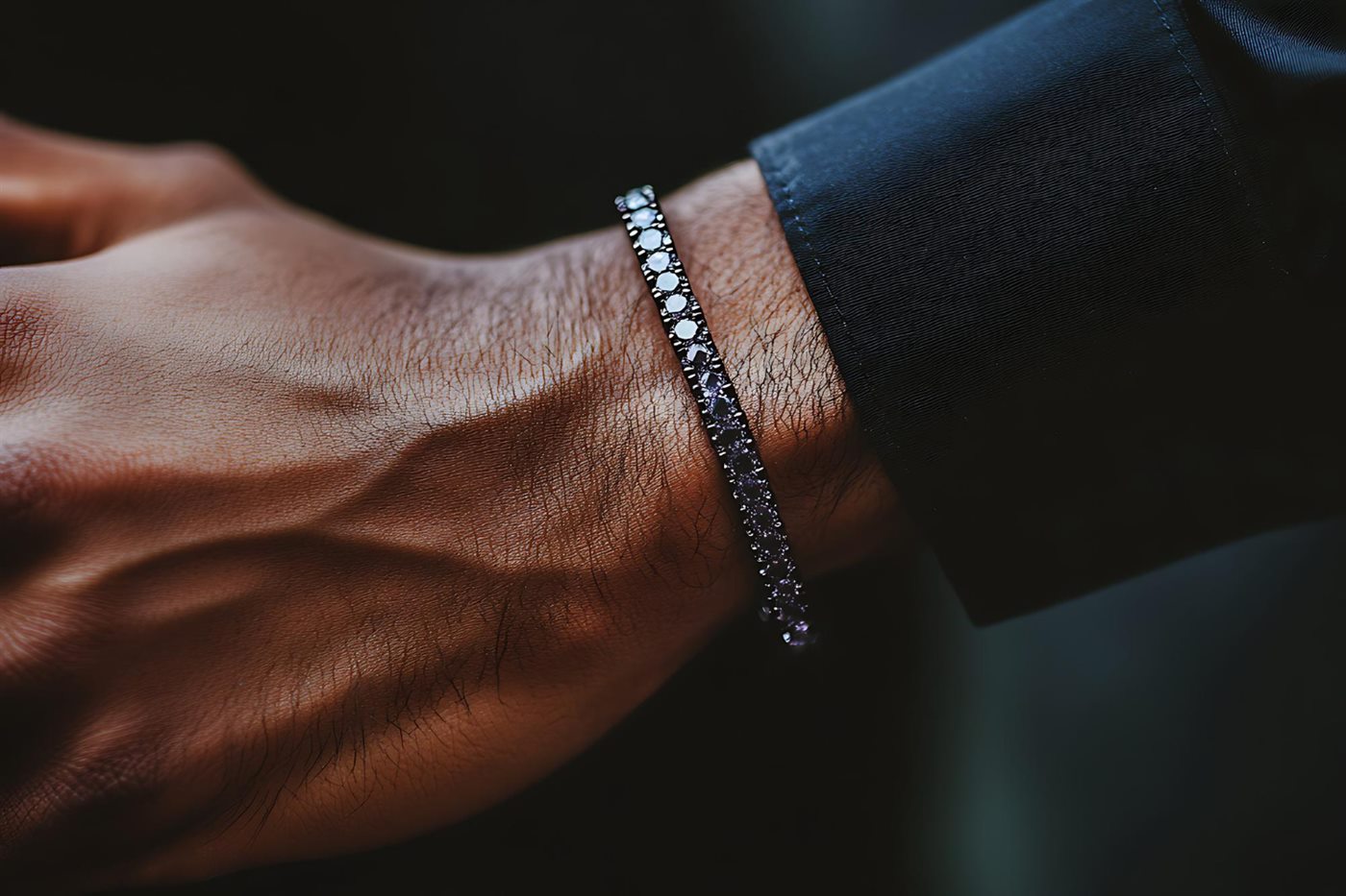 Diamond bracelet worn on a man's wrist